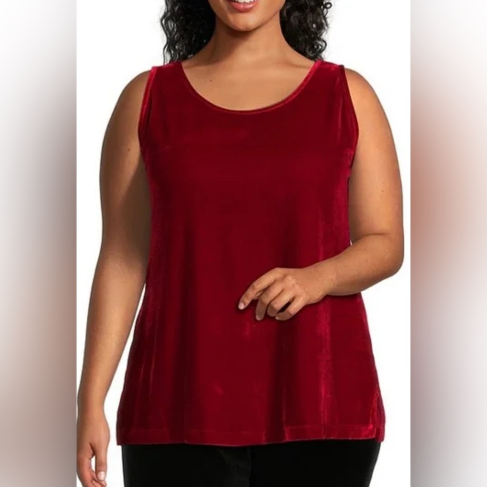John Mark Stretch Velvet Knit Scoop Neck Sleeveless Red Tank Size 1X